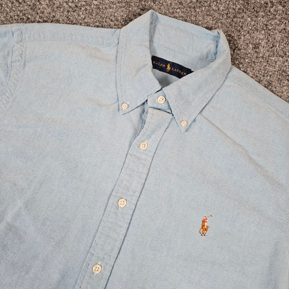 Ralph Lauren Mens XL Short Sleeve Button Down Oxford Shirt Light Blue Pony Logo